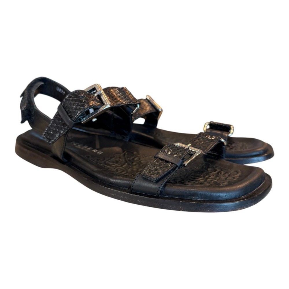 Iceberg Made In Italy Leather Sandals Women 10.5 Black Buckle Slides Designer